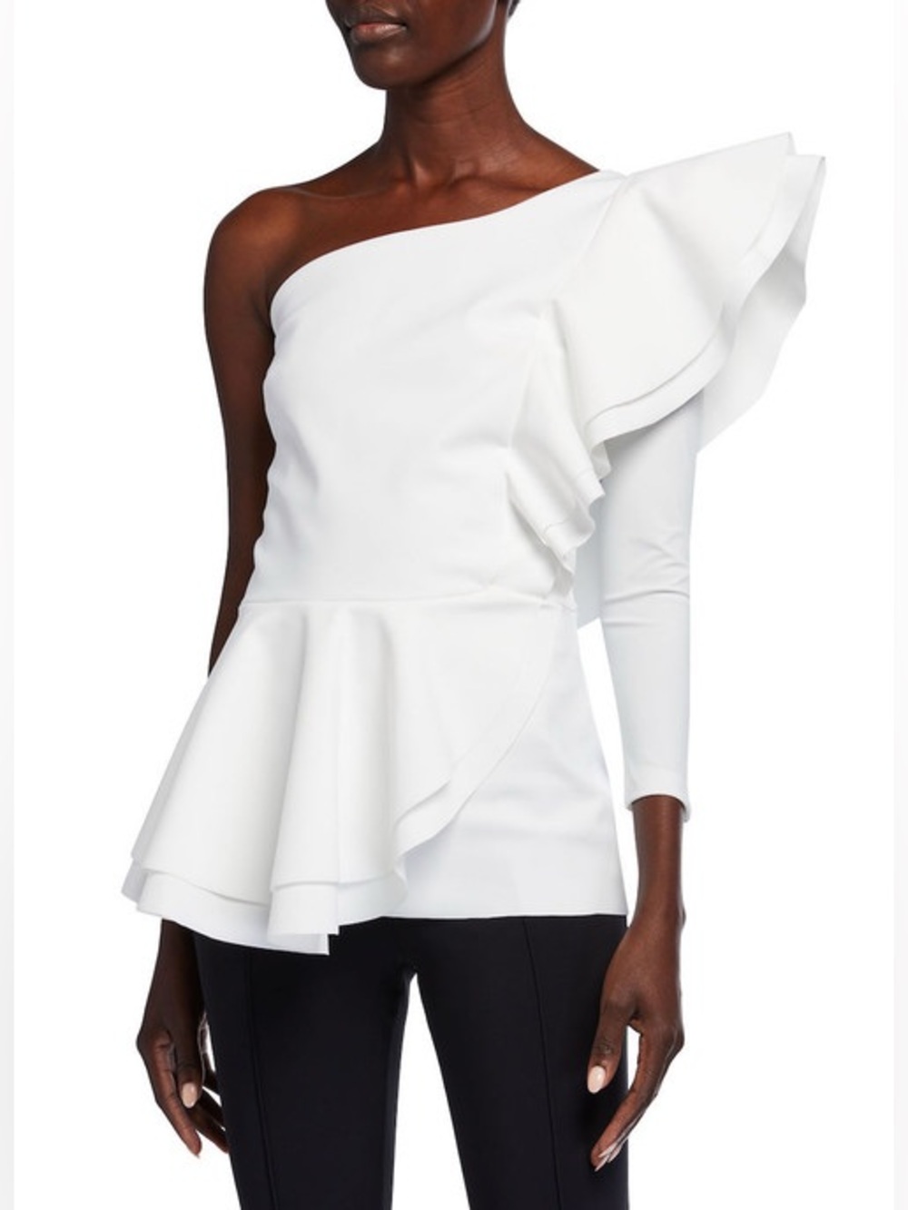Chiara Boni Ulrikke One Shoulder Ruffle Top in Bianco